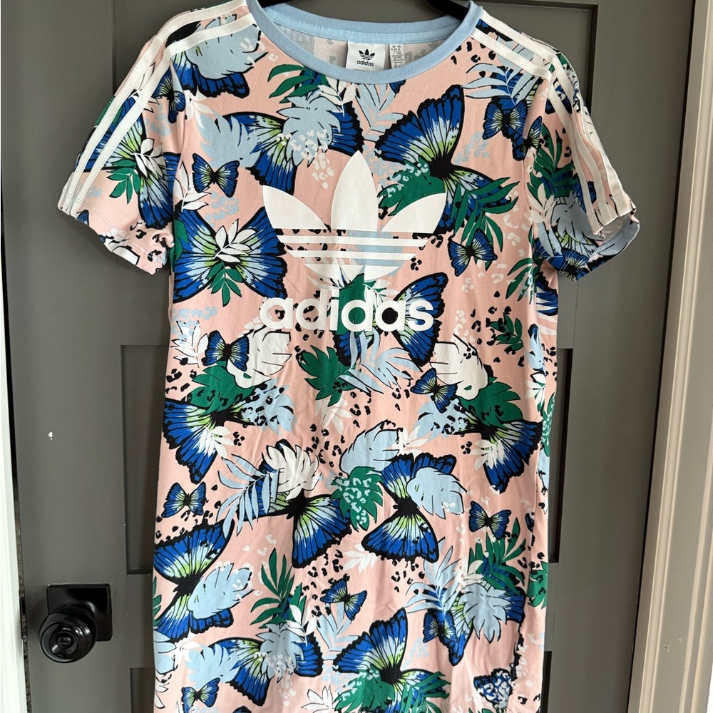 Adidas Blue and Green Butterfly T-Shirt Dress